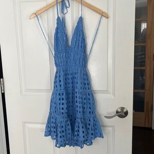 NWT Surf Gypsy Eyelet  Halter Dress, mini, Cotton, Size medium, Pastel Blue